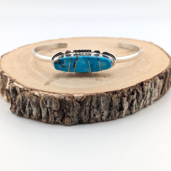 Navajo Bracelet Handmade Sterling Silver Kingman Turquoise Jewelry Sz 6.75in.*** - Picture 3 of 10